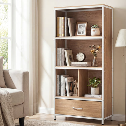 56" Freestanding Bookcase, 5 Tier, With Drawer, Natural Bookcases at Gallery Canada