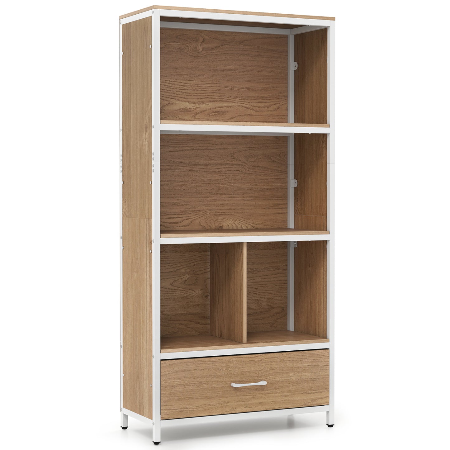 56" Freestanding Bookcase, 5 Tier, With Drawer, Natural Bookcases Natural at Gallery Canada