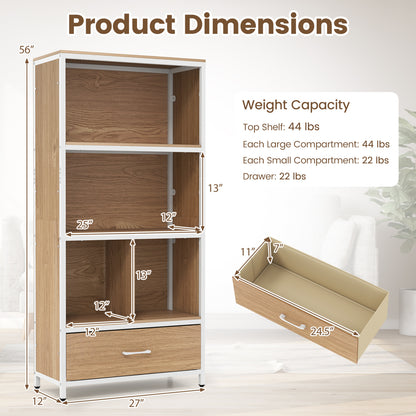56" Freestanding Bookcase, 5 Tier, With Drawer, Natural Bookcases at Gallery Canada
