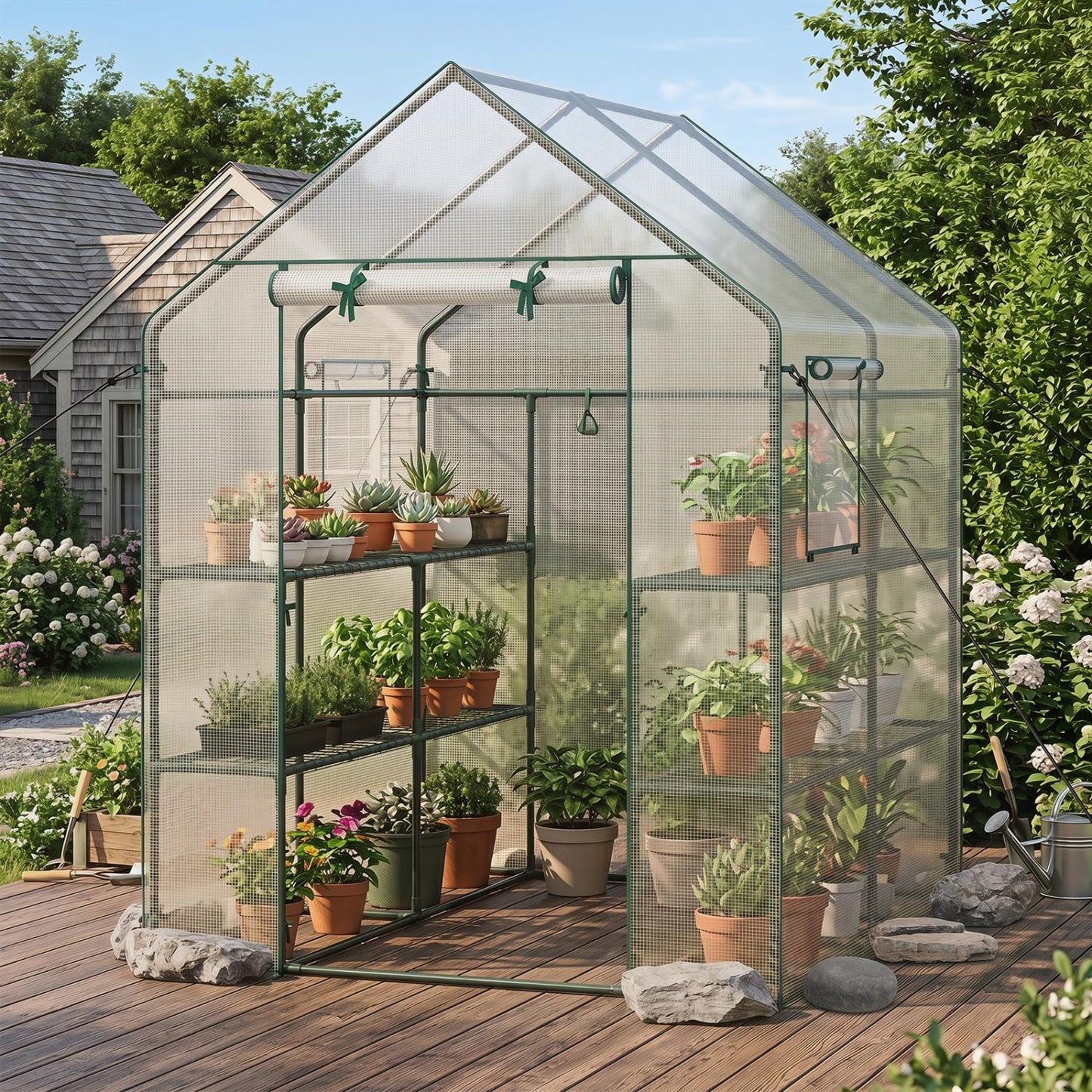 56 X 56 X 77 In Walk-In Greenhouse With Observation Windows, White