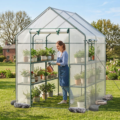 56 X 56 X 77 In Walk-In Greenhouse With Observation Windows, White