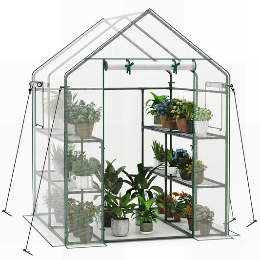 56 X 56 X 77 In Walk-In Greenhouse With Observation Windows, White