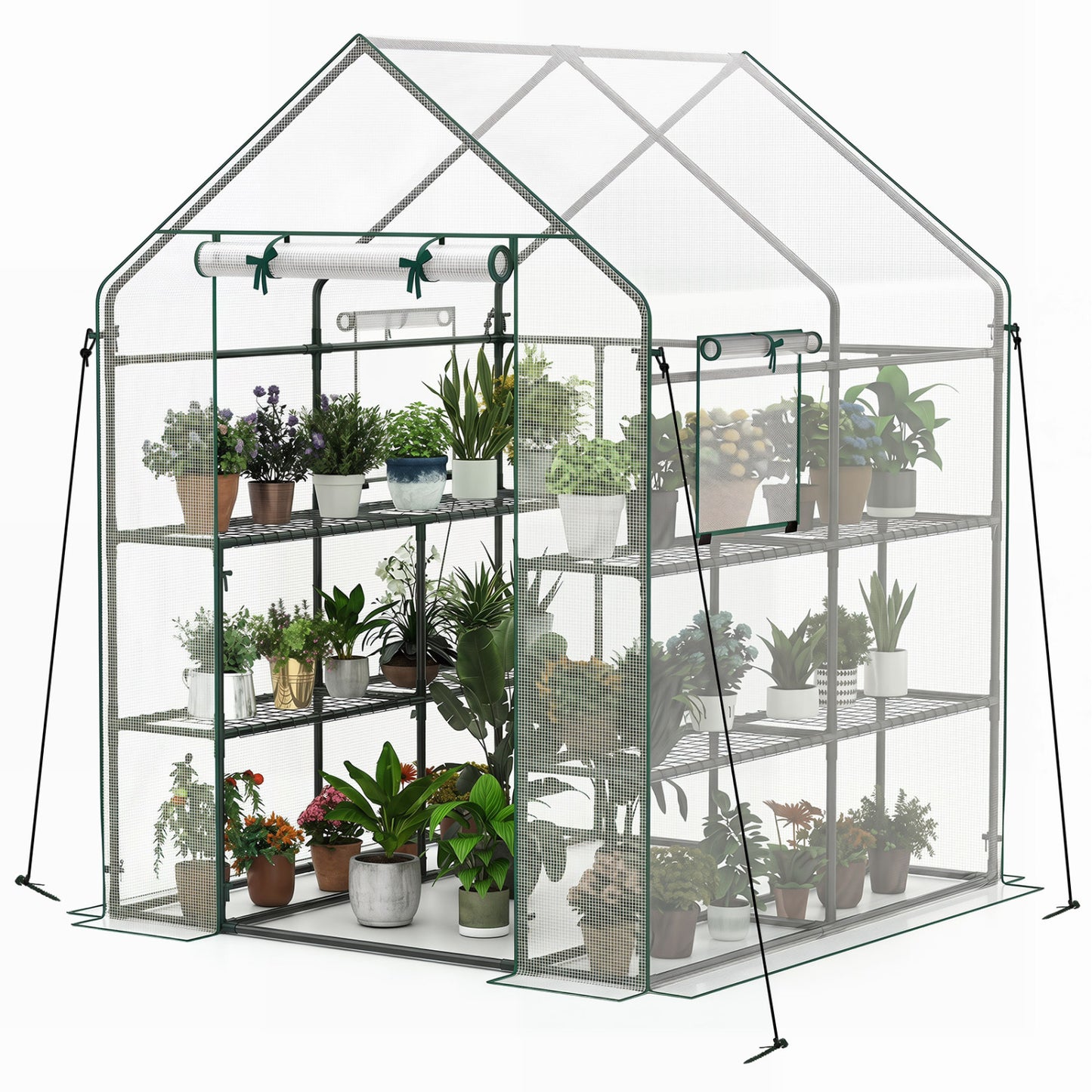 56 X 56 X 77 In Walk-In Greenhouse With Observation Windows, White