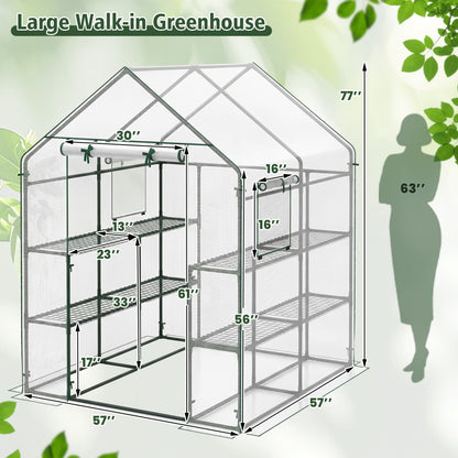 56 X 56 X 77 In Walk-In Greenhouse With Observation Windows, White