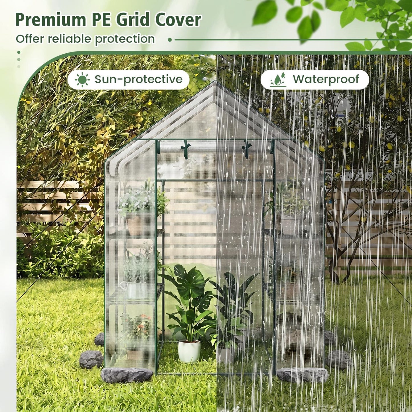 56 X 56 X 77 In Walk-In Greenhouse With Observation Windows, White