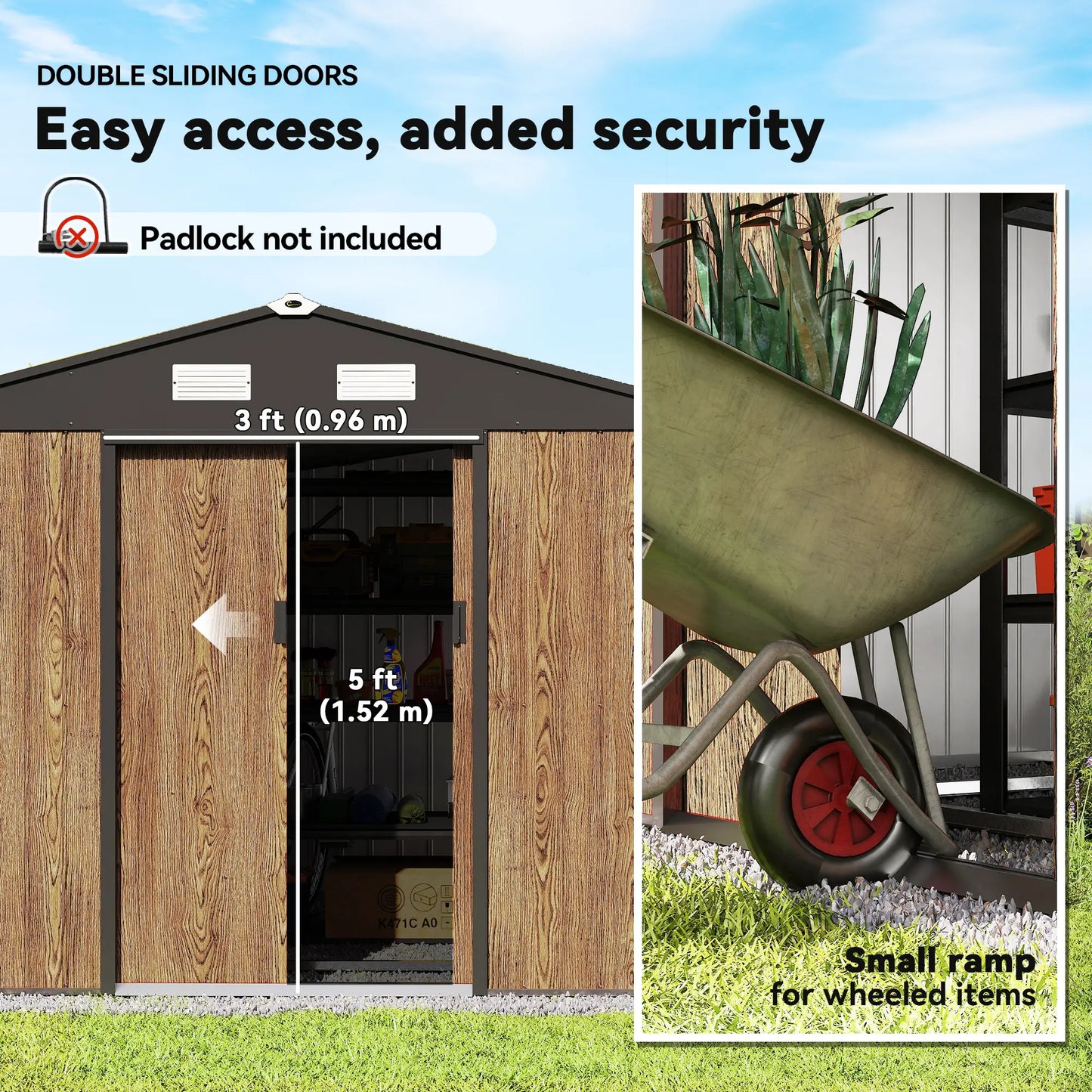 9.1'x6.4'x6.3' Garden Storage Shed, Lockable Double Doors, Vents, Teak Sheds at Gallery Canada