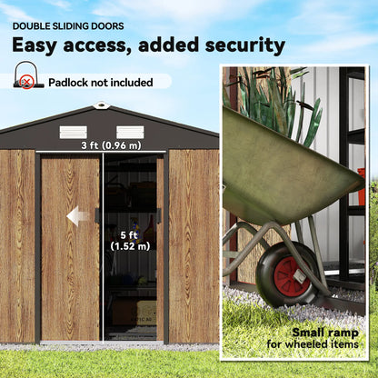 9.1'x6.4'x6.3' Garden Storage Shed, Lockable Double Doors, Vents, Teak Sheds at Gallery Canada