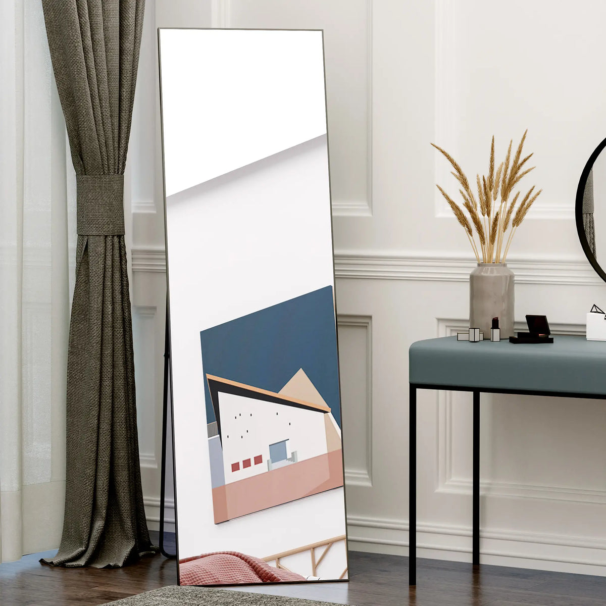 64"X20" Full Length Mirror With Support Frame, Black Full Length Mirrors at Gallery Canada