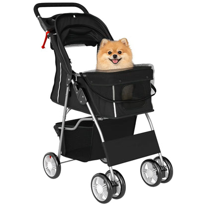 Foldable Pet Stroller With 360° Swivel Wheels, Reflective Strips, Black Dog Bike Trailers & Strollers at Gallery Canada