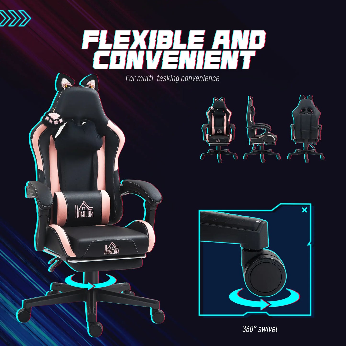 Racing Gamer Chair, Faux Leather, with Footrest, Headrest, Lumbar Support, Black Video Game Chairs at Gallery Canada