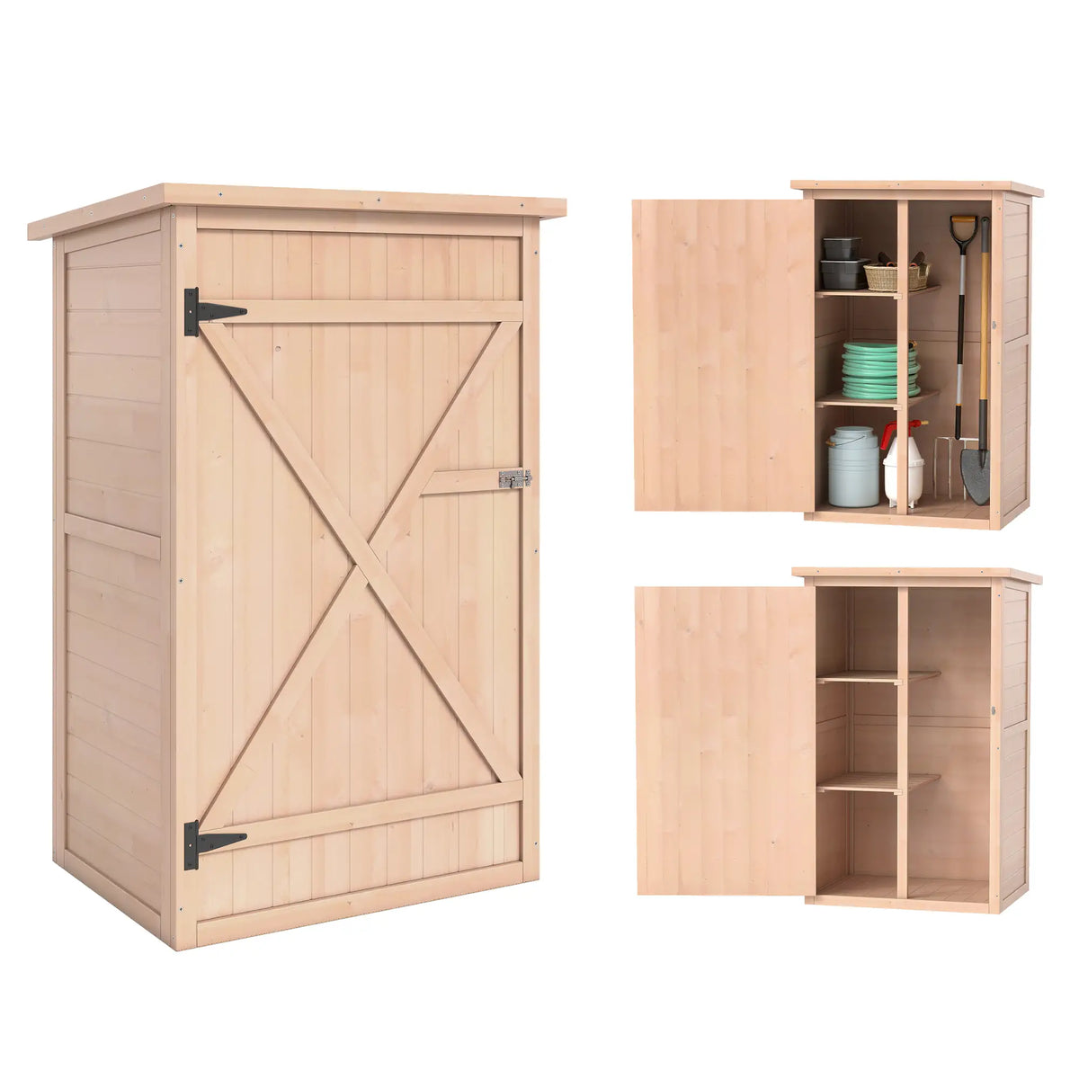 Garden Storage Shed, 29.9"x21.7"x45.3", With Asphalt Roof And Shelves, Natural