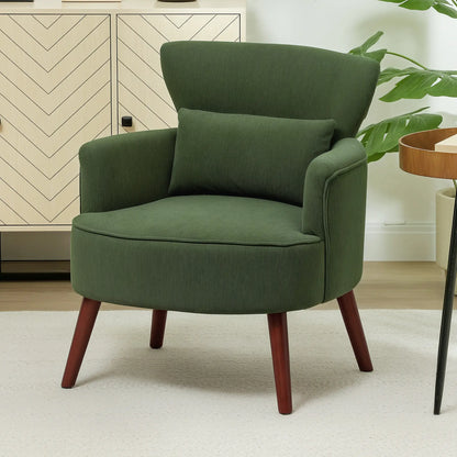 Modern Accent Chair, Upholstered Armchair, Solid Wood Legs, Lumbar Pillow, Green Accent Chairs at Gallery Canada