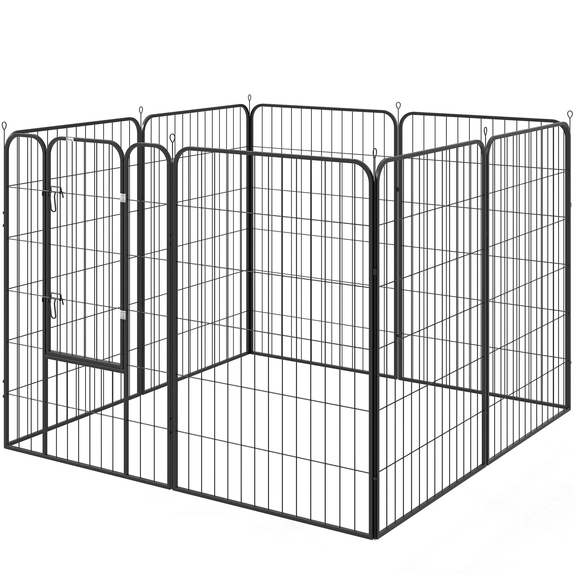 8 Panel Pet Playpen, Heavy Duty Metal, Foldable, Indoor Outdoor, 47"H Houses, Kennels & Pens Black at Gallery Canada