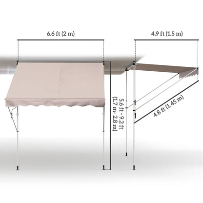 6.6'x5' Manual Retractable Patio Awning, UV Protector, Beige Door Awnings at Gallery Canada