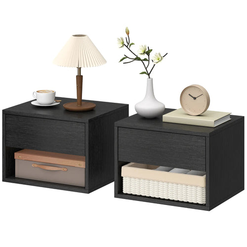 Floating Nightstand Set of 2, Wall Mounted Bedside Table with Drawer, Black