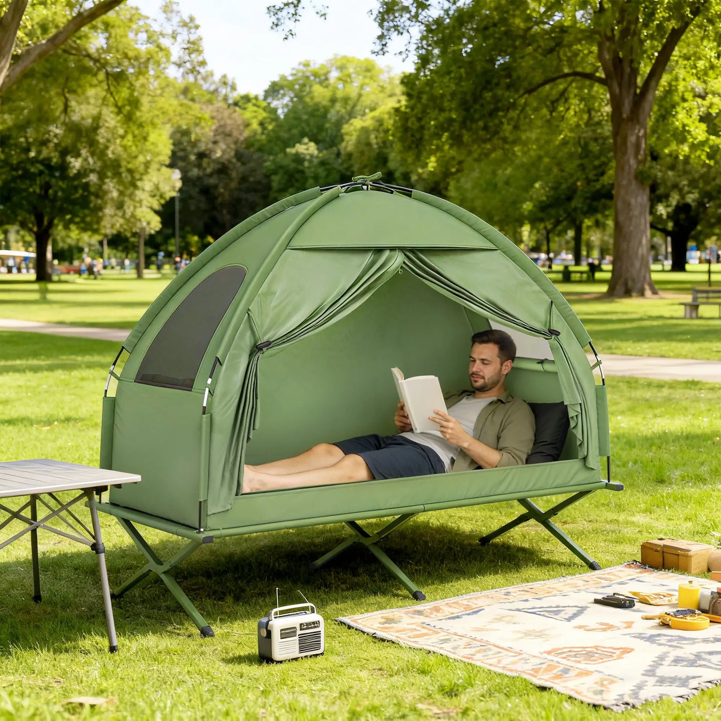 Compact Pop Up Folding Camping Cot Tent Combo, Dark Green Camping Tents at Gallery Canada