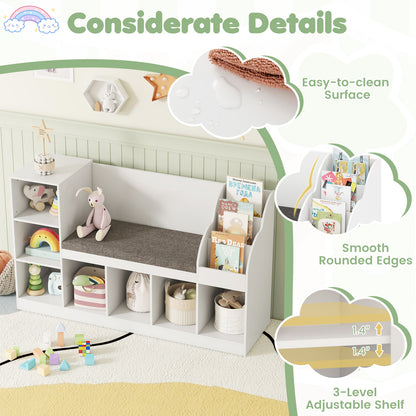 Kids Bookcase with Reading Nook 3-in-1 Standing Toy Organizer, White Kids Storage at Gallery Canada