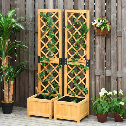 Set of 2 Raised Garden Beds with Trellis, Orange Wooden Planter Boxes at Gallery Canada