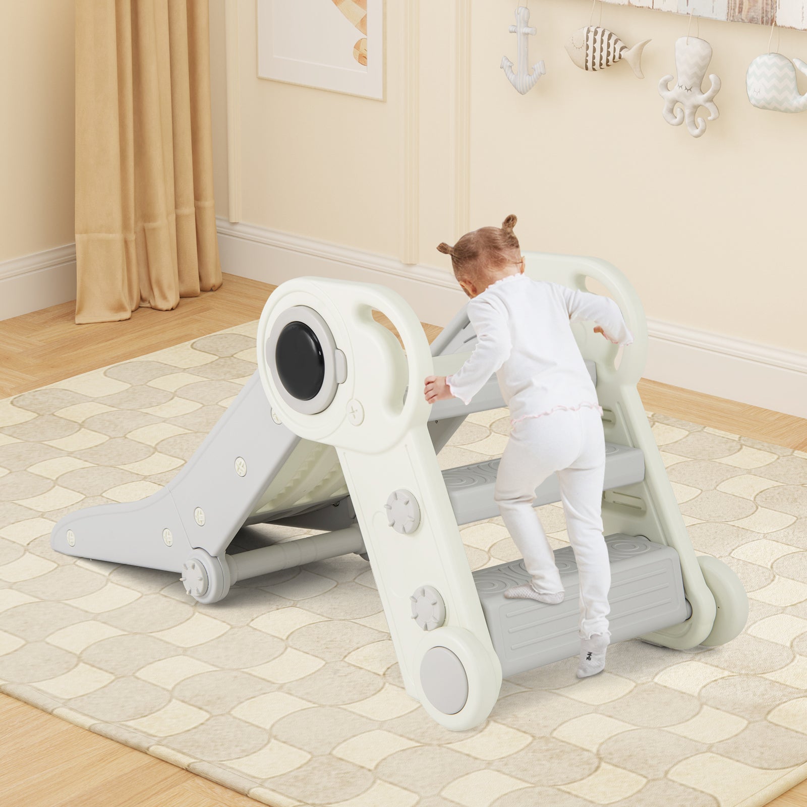 2 in 1 Baby Slide with Climber for Toddlers Age 18+ Months, Gray Climbers & Slides at Gallery Canada
