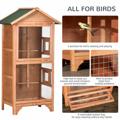 Wooden Bird Aviary Parrot Cage, Removable Tray, 2 Doors, Asphalt Roof, 4 Perches, Orange Bird Cages at Gallery Canada