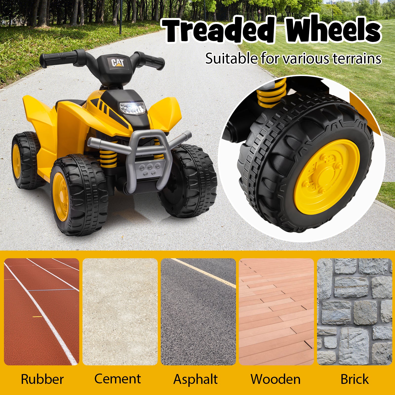 6V Kids Ride on ATV CAT-Licensed with Horn Sound for 18-36 Months Old, Yellow Powered Ride On Toys at Gallery Canada