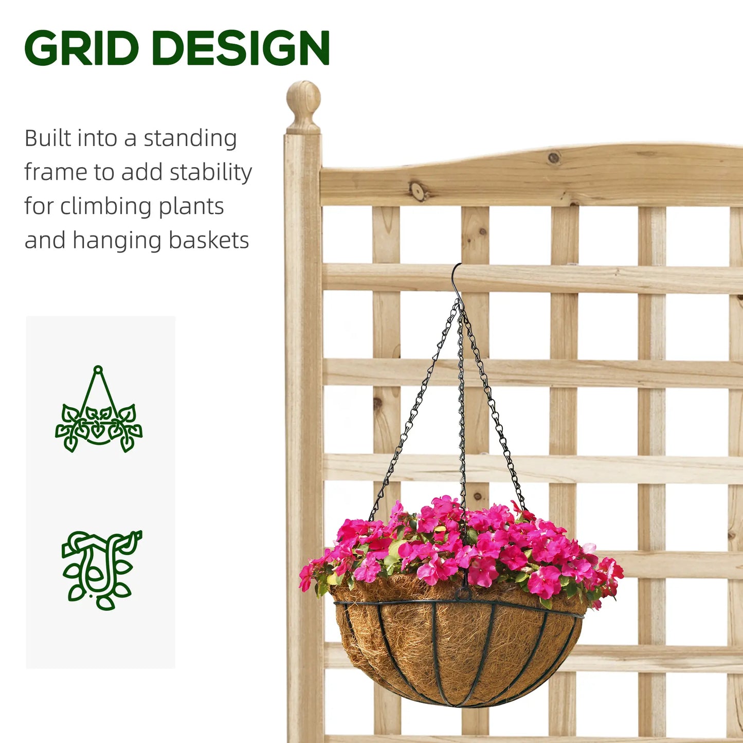 Raised Garden Bed With Trellis, Wood Planter Box, 25.2" x 11" x 47.2" Natural Wood Raised Garden Beds at Gallery Canada