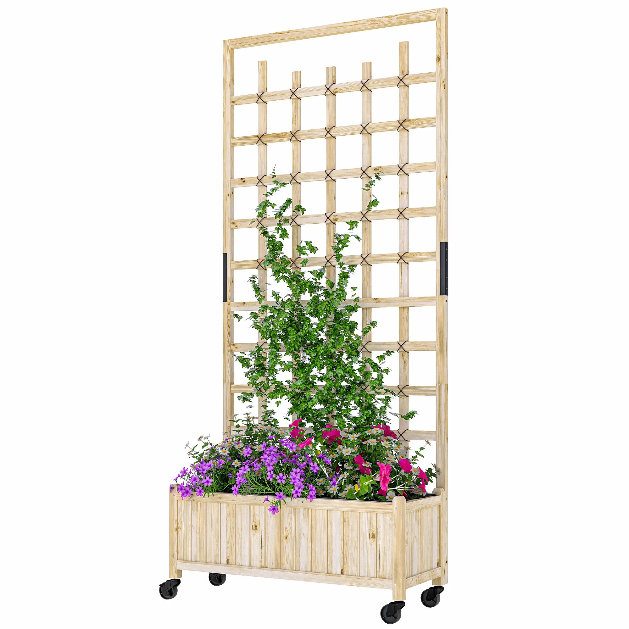 Wooden Planter With Trellis, Raised Garden Bed With Wheels, Drainage Holes Wooden Planter Boxes Natural at Gallery Canada