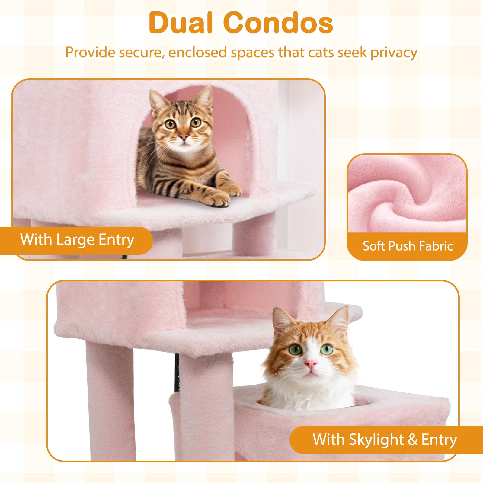 57 Inch Cat Tree with Dual Condos and Hammock and 2 Dangling Balls, Pink Cat Trees Condos & Scratchers at Gallery Canada