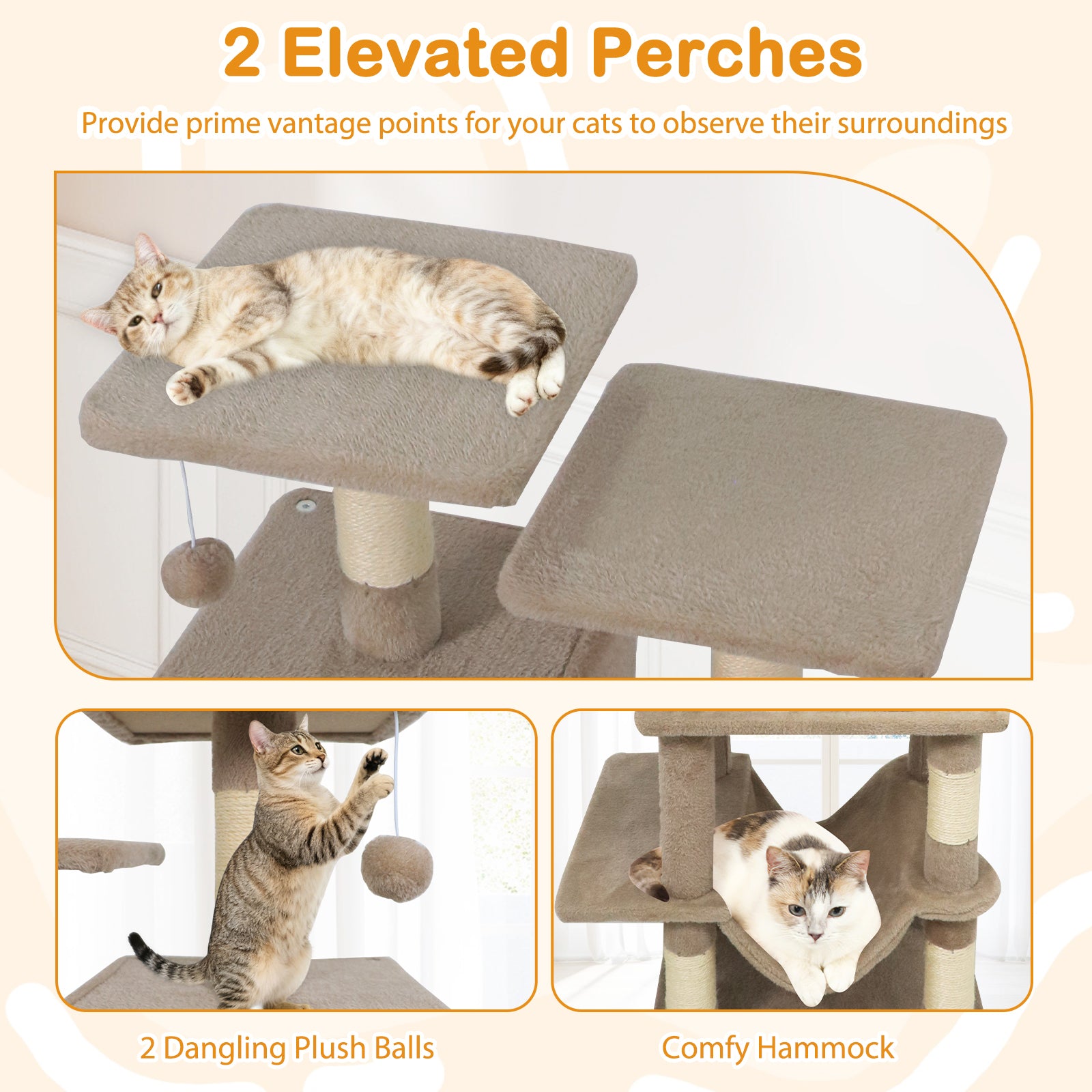 57 Inch Cat Tree with Dual Condos and Hammock and 2 Dangling Balls, Coffee Cat Trees Condos & Scratchers at Gallery Canada