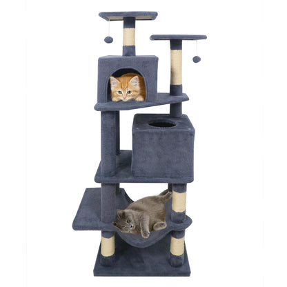 57 Inch Cat Tree with Dual Condos and Hammock and 2 Dangling Balls, Gray Cat Trees Condos & Scratchers at Gallery Canada