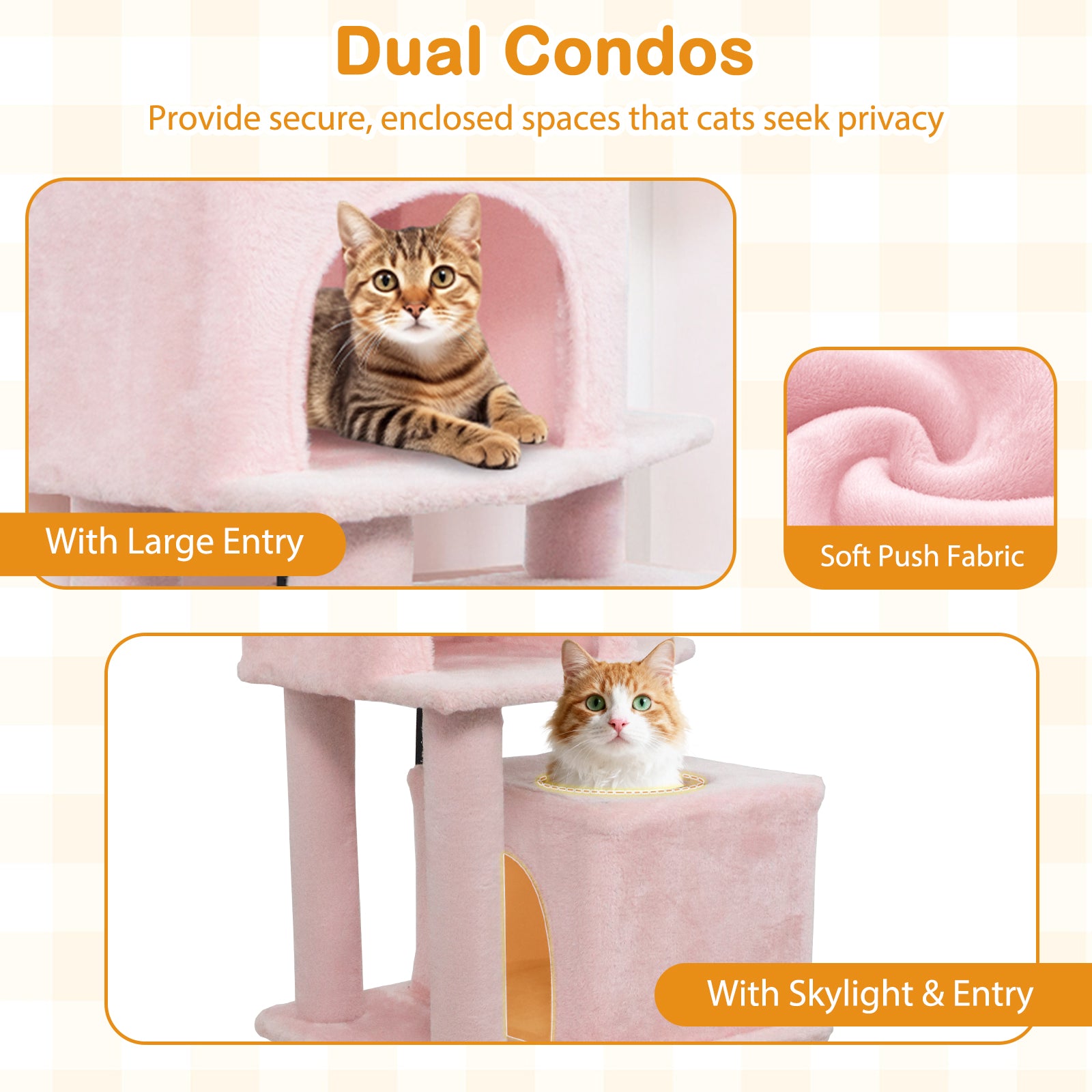 57 Inch Cat Tree with Dual Condos and Hammock and 2 Dangling Balls, Pink Cat Trees Condos & Scratchers at Gallery Canada