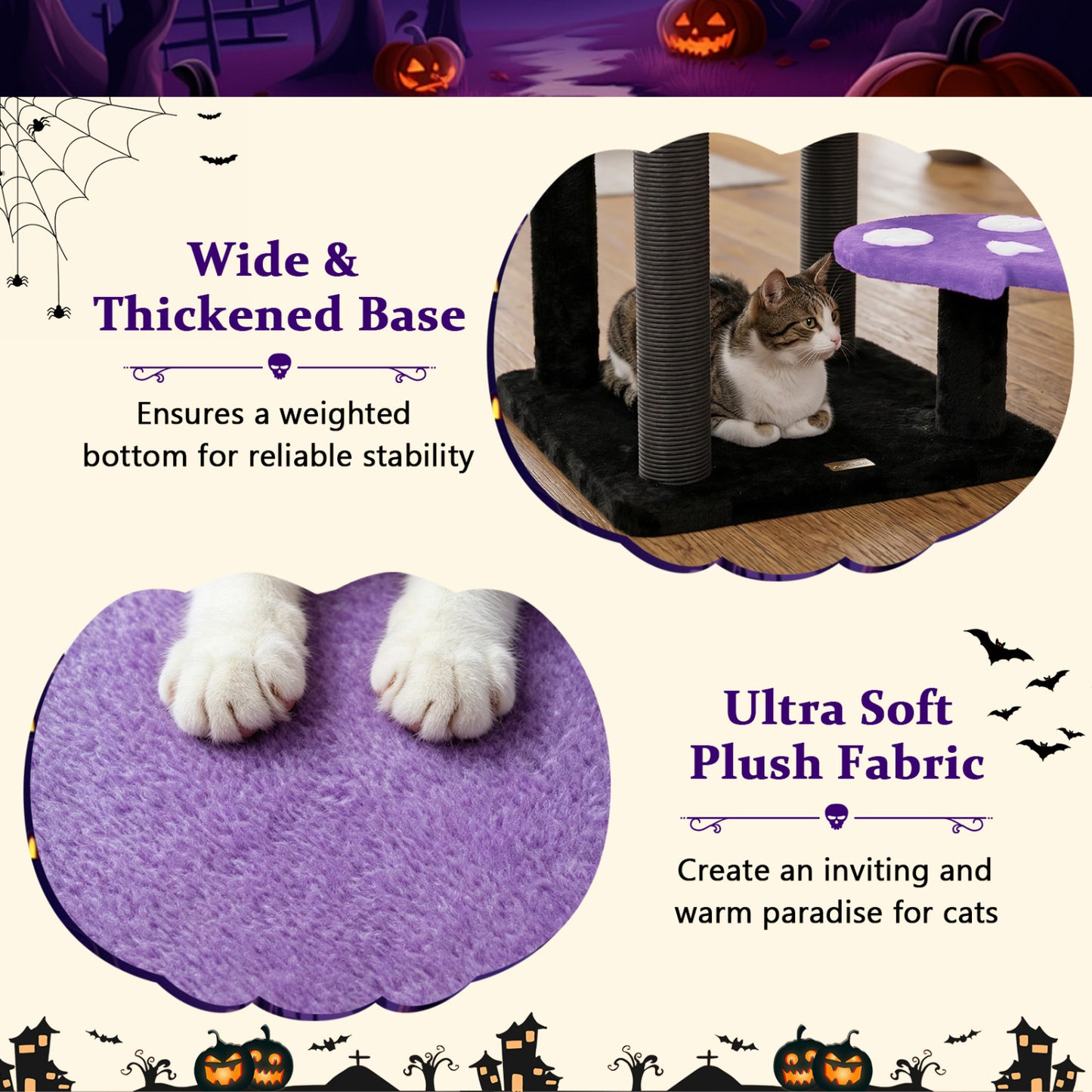 57" Spooky Cat Tower with Padded Perch and Spider-shaped Hanging Toy, Purple Cat Trees Condos & Scratchers at Gallery Canada
