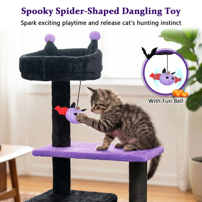 57" Spooky Cat Tower with Padded Perch and Spider-shaped Hanging Toy, Purple Cat Trees Condos & Scratchers at Gallery Canada