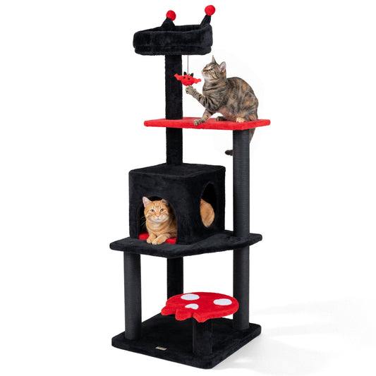 57" Spooky Cat Tower with Padded Perch and Spider-shaped Hanging Toy, Red Cat Trees Condos & Scratchers Red at Gallery Canada