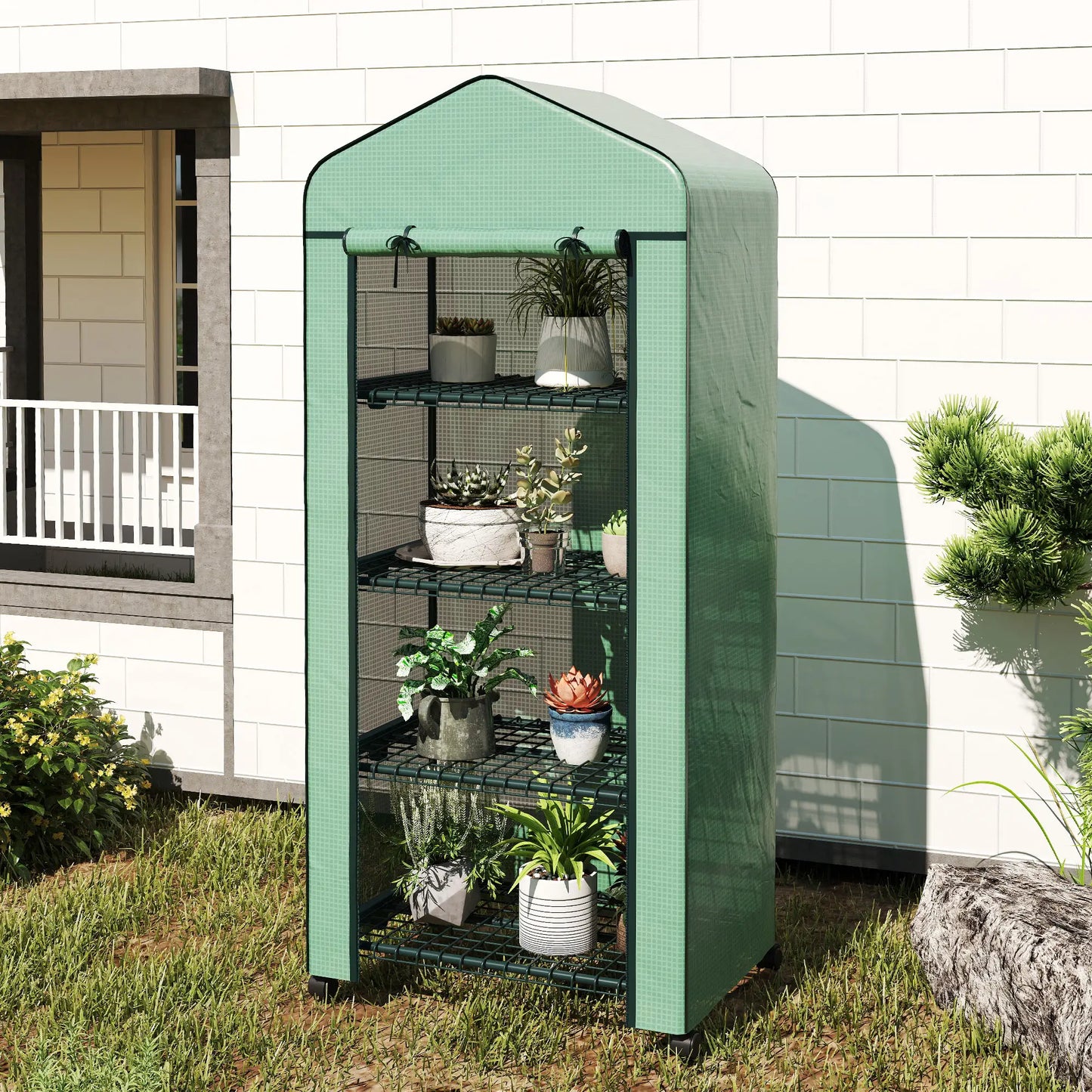 Portable Greenhouse, 4 Tier Shelves, PE Cover, Green Walk In Greenhouses at Gallery Canada