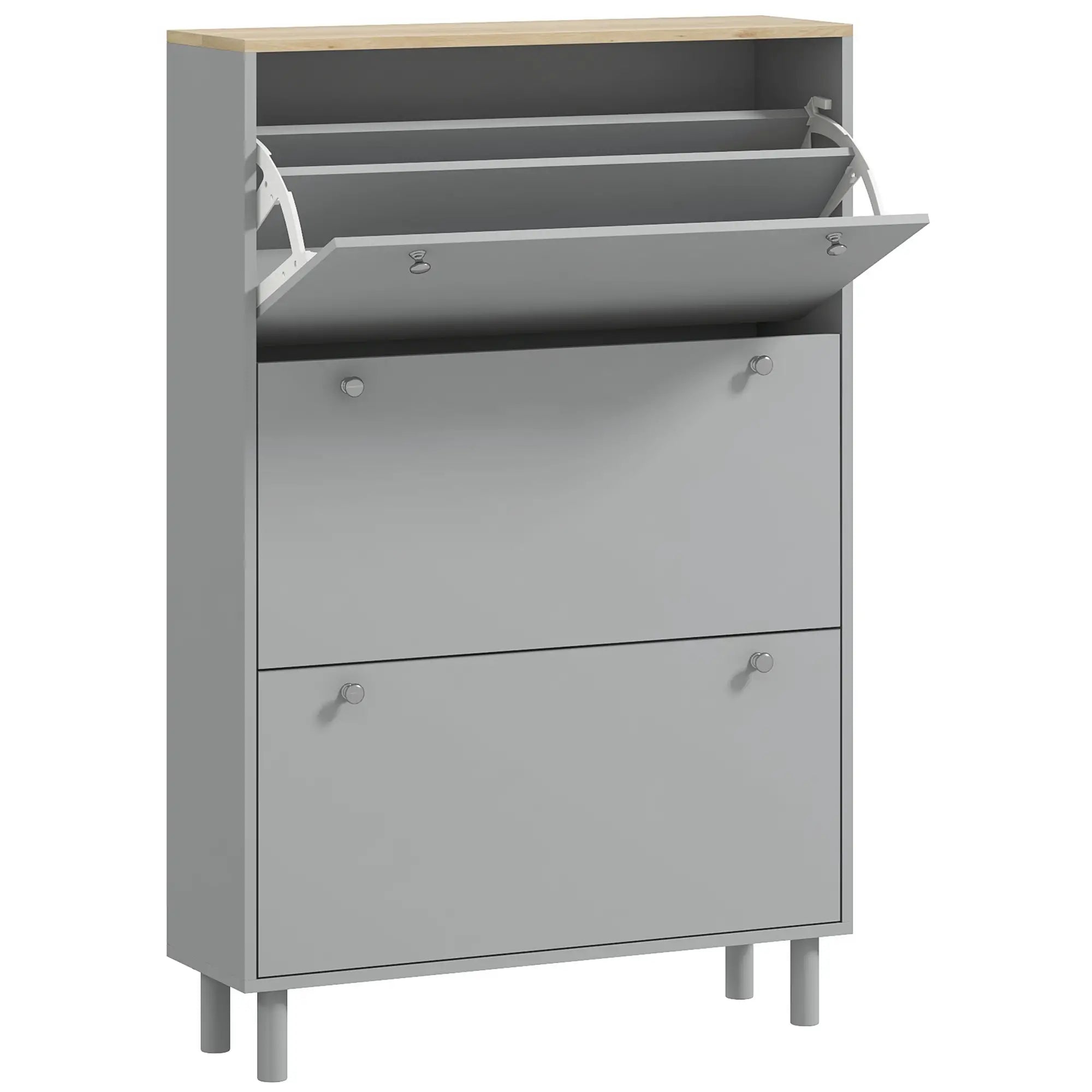 Shoe Storage, 3 Flip Drawers, Adjustable Shelves, 24 Pairs, Grey Shoe Storage Cabinets & Racks Grey, Light Oak at Gallery Canada