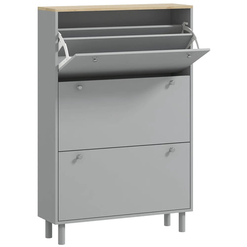Shoe Storage, 3 Flip Drawers, Adjustable Shelves, 24 Pairs, Grey