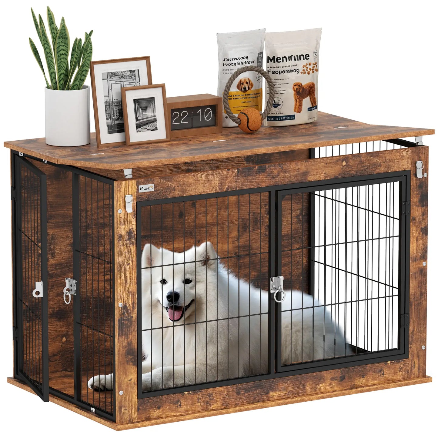 39" Dog Crate Furniture, Flip-up Top, 2 Doors, Rustic Brown Houses, Kennels & Pens at Gallery Canada