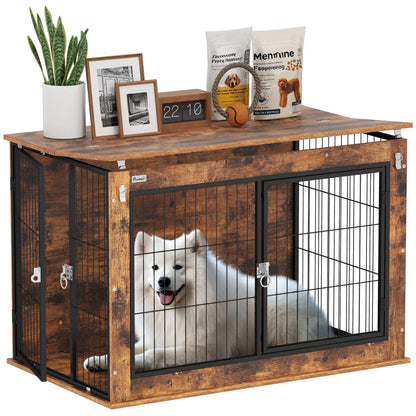 39" Dog Crate Furniture, Flip-up Top, 2 Doors, Rustic Brown Houses, Kennels & Pens at Gallery Canada