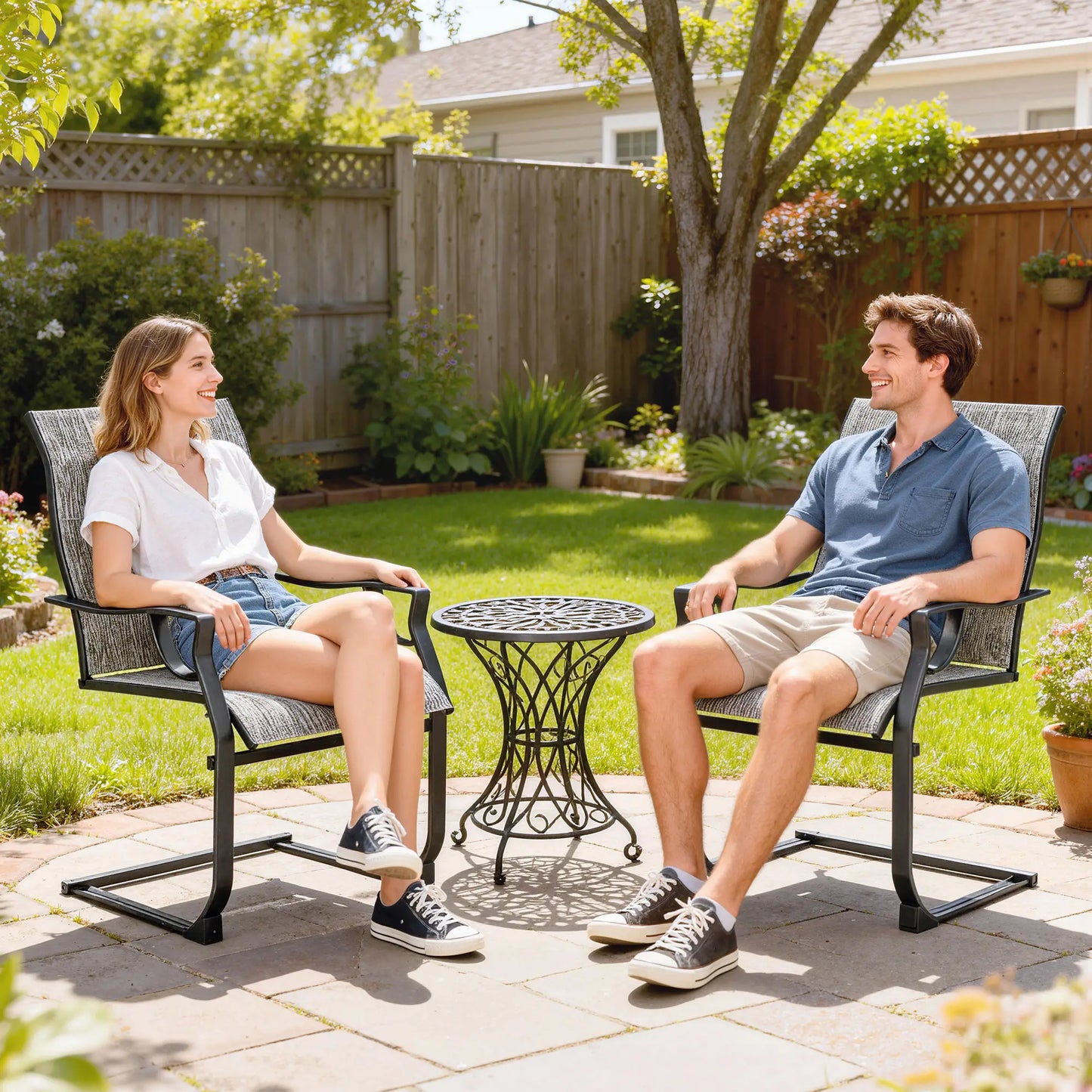 C Spring Motion Patio Chairs Set of 2, High Backrest, Armrest, Breathable Fabric Patio Chairs at Gallery Canada