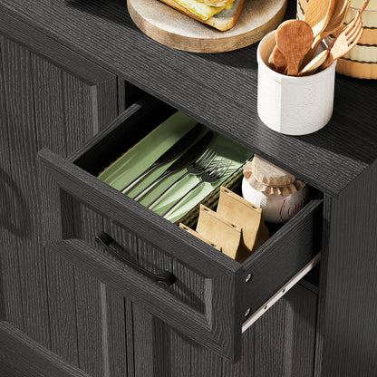 71 Inch Pantry Cabinet with Charging Station, Microwave Stand, Adjustable Shelves, Black Kitchen Pantry Cabinets at Gallery Canada