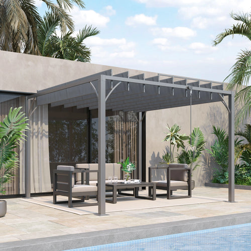 9.5' x 9.7' Outdoor Pergola, Retractable Roof, Aluminium Louvered Canopy, Grey
