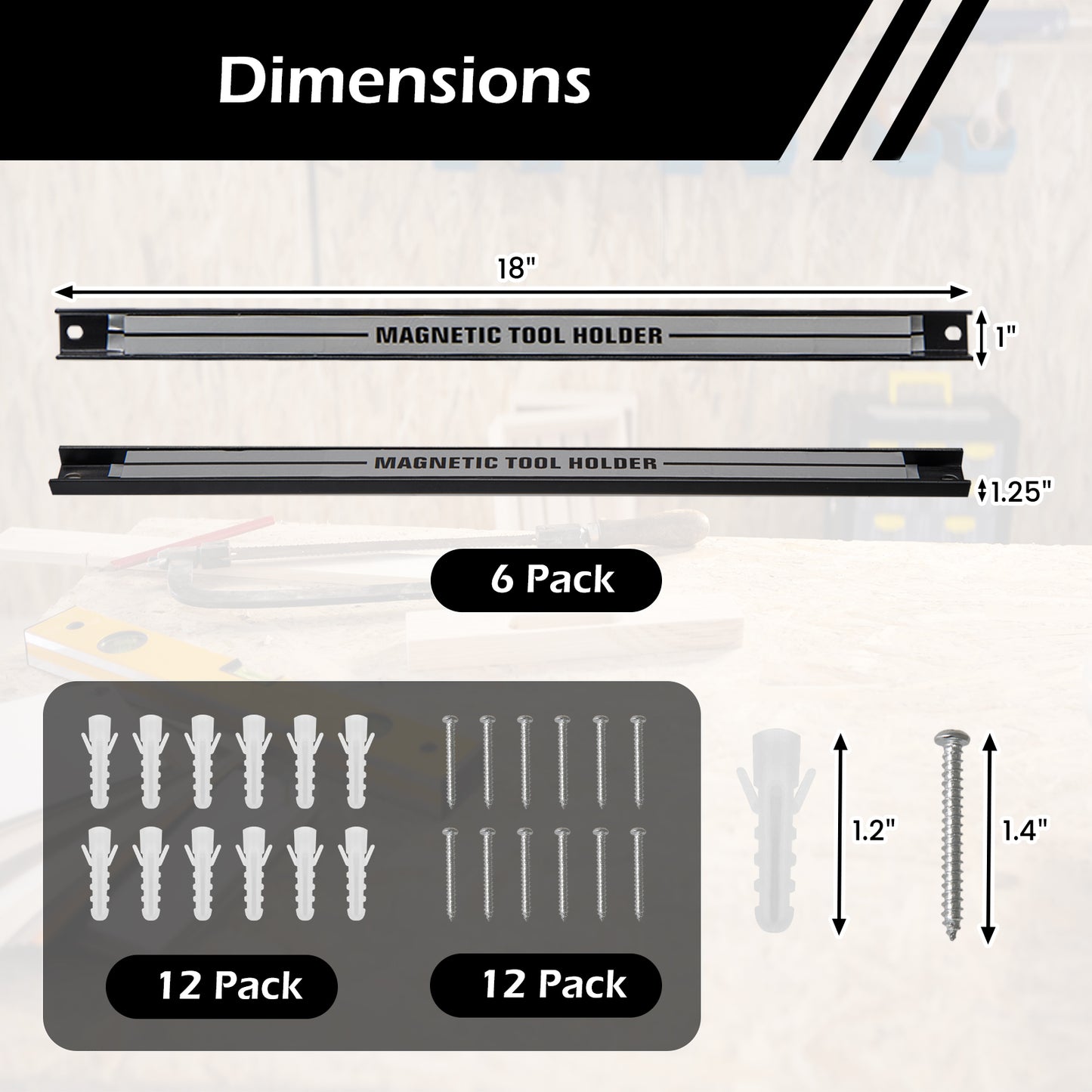 18 Inch Magnetic Tool Holder Strip with Mounting Screws, Silver Garages at Gallery Canada