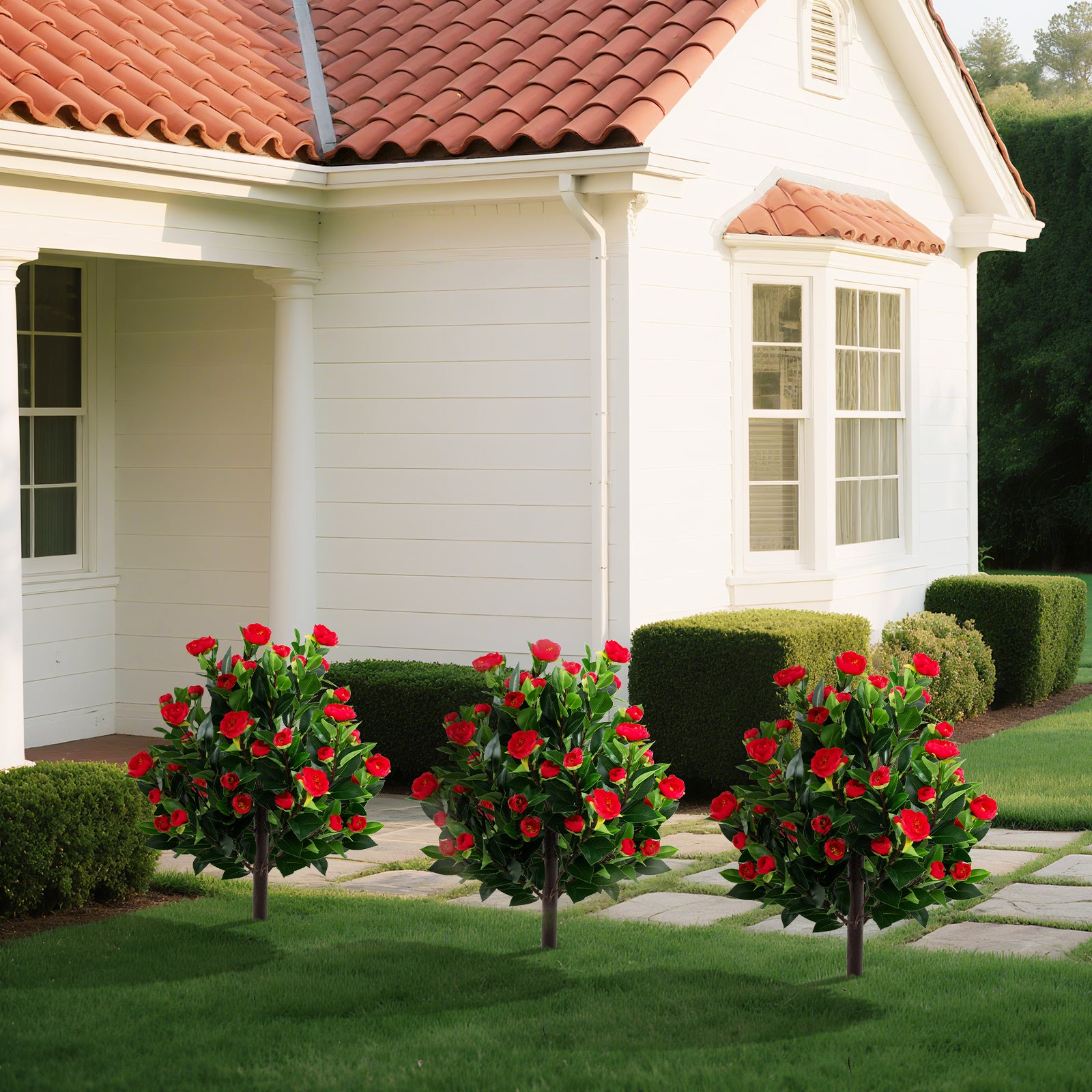 31 Inches Artificial Camellia Tree Set 2 Pack Fake Flower Trees, Green Faux Plants at Gallery Canada