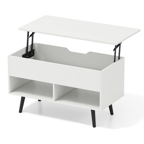 31.5 Inch Lift-Top Coffee Table, Hidden Storage, 2 Shelves, White