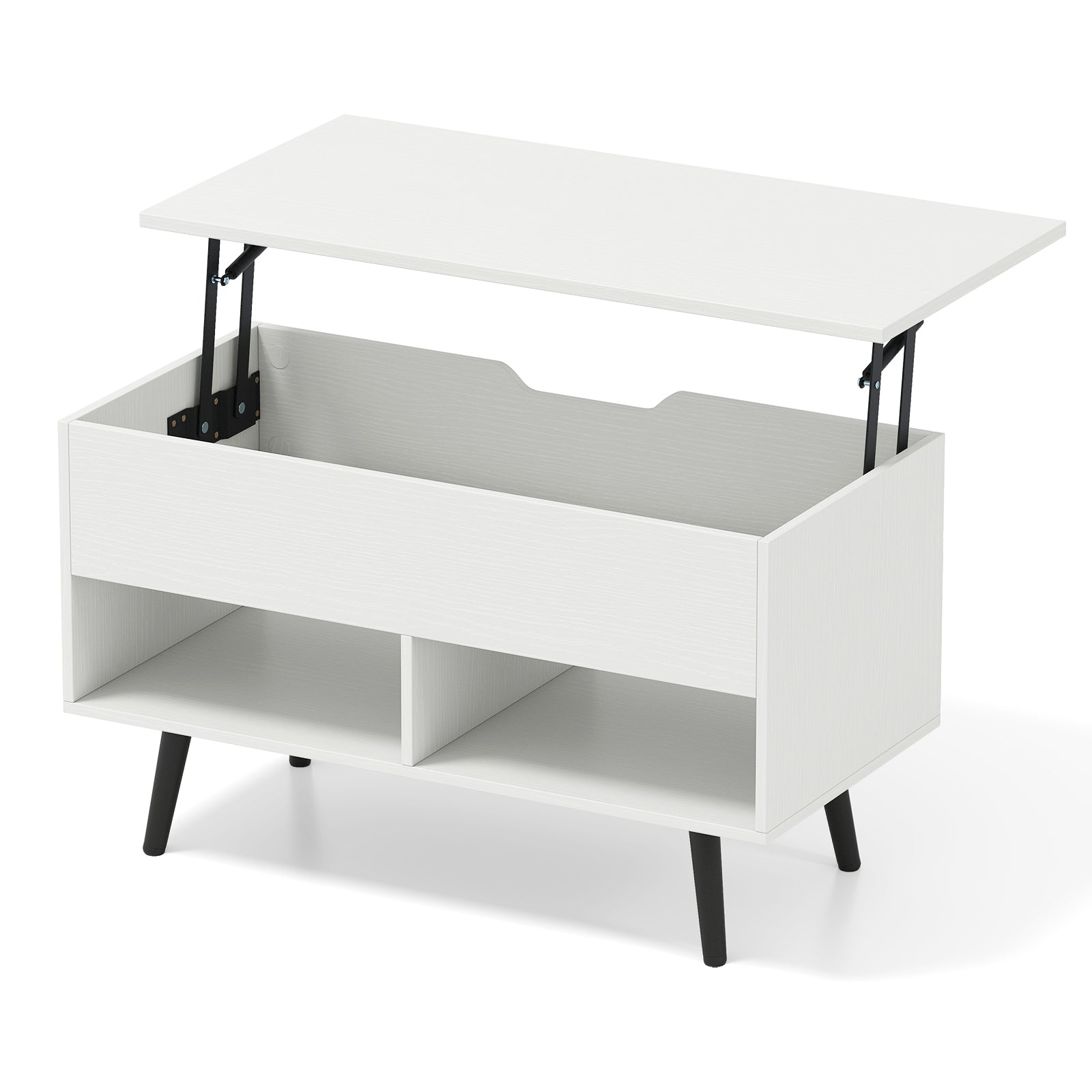 31.5 Inch Lift-Top Coffee Table, Hidden Storage, 2 Shelves, White Living Room White at Gallery Canada