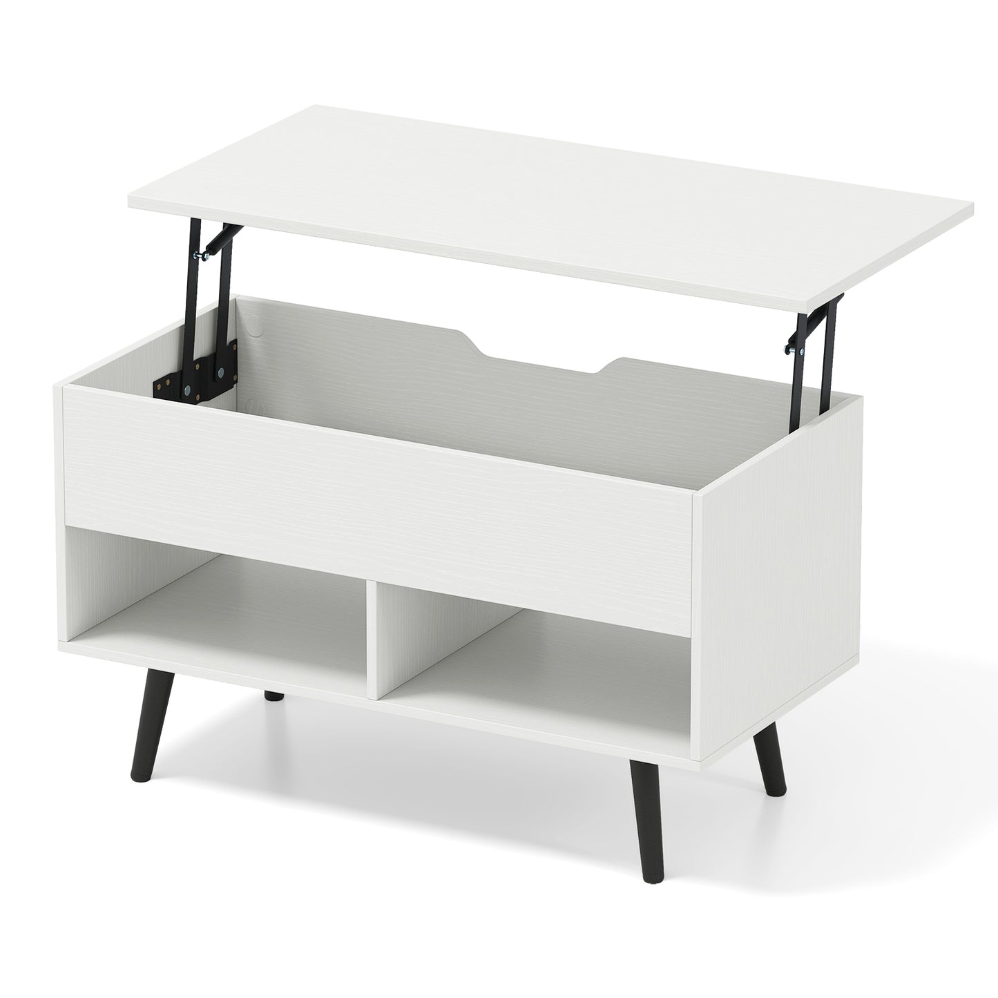 31.5 Inch Lift-Top Coffee Table, Hidden Storage, 2 Shelves, White Living Room White at Gallery Canada