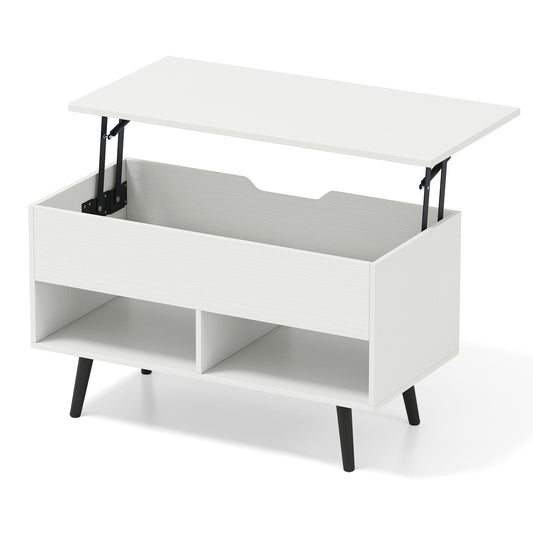31.5 Inch Lift-Top Coffee Table, Hidden Storage, 2 Shelves, White Living Room White at Gallery Canada