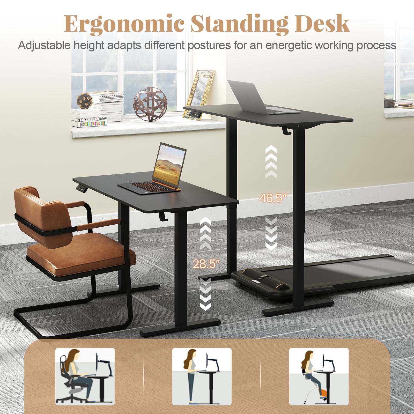 48 Inch x 24 Inch Ergonomic Electric Standing Desk with 3 Memory Settings for Home Office, Black Standing Desks at Gallery Canada