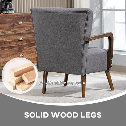 Accent Chair with Wooden Legs, Linen Fabric, Thick Padding, Dark Grey Accent Chairs at Gallery Canada